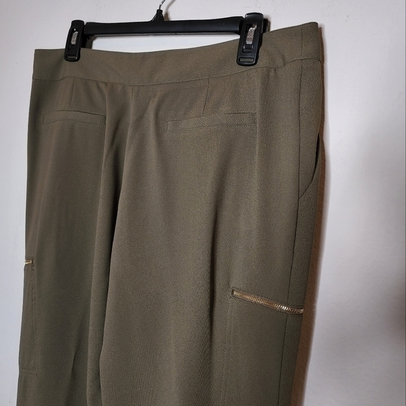 Cache Green Flowy Trouser Pants Size 12 Zip Ankles - Picture 5 of 10